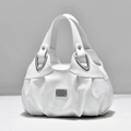 Chic white pleated leather tote bag for women with silver hardware and soft top handle - White