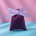Dark purple velvet jewelry gift pouch with light purple ribbon drawstring closure - Purple Ribbon; 10*12