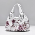 Fashionable floral tote bag in white and pink with elegant double top handles - White Ink Pink Flower