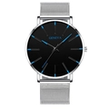 Slim Geneva men's watch featuring a black dial, blue accents, and silver mesh strap - Silver Band Black Dial Blue Hands