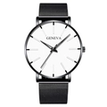 Minimalist ultra-thin men's watch with white dial and black Milanese mesh strap - Black Band White Dial Black Hands