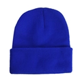 Detailed close-up showing the fine knitted texture and navy blue weave of this beanie hat - Royal Blue
