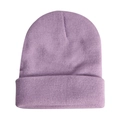 Close-up of fine texture on light purple knitted beanie with rolled cuff detail - Light Purple