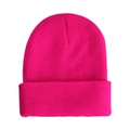 Detailed close-up of pink knit beanie showing ribbed texture and warm fabric construction - Rose Red