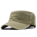 Gorra militar verde oliva de algodón lavado con textura vintage y ojales metálicos - M (56-58cm) / Caqui