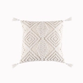 Off-white cotton linen cushion cover featuring diamond tufted leaf patterns and corner tassels - Fishbone