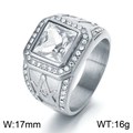 Herrenring aus Edelstahl mit großem quadratischem Zirkonia und Freimaurer-Symbol - US 7 / Silber Weiß