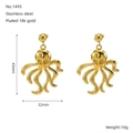 Pendientes de pulpo de acero inoxidable con chapado en oro de 18k estilo océano - Estilo Pulpo (ZE1495G)
