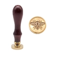 Vintage wax seal stamp with wooden handle and solid brass bee pattern head - Painted Handle + Brass Head Bee 04