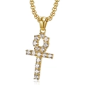 Gold plated Ankh cross pendant necklace with sparkling cubic zirconia on box chain - Pendant Only (No Chain) / Gold