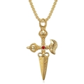 Collana vajra in acciaio al titanio dorato con cristallo rosso su sfondo bianco - Solo ciondolo dorato