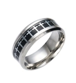 Wide silver titanium ring with black enamel band featuring repeating cross patterns - US 6 / Black with Silver Gear