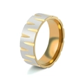Two-tone stainless steel ring with brushed silver finish and golden textured carvings - US 8 / Gold