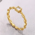 Golden chain design ring with square white zircon gemstone and 925 silver hallmark - Adjustable Open / Gold