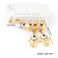 Detailed set of stainless steel gold earrings with Hamsa Hand and Evil Eye charms - Stainless Steel Hamsa Hand Eye Set