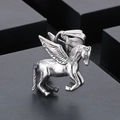 Macro shot of silver stainless steel winged Pegasus pendant with detailed texture - Pegasus Style (KP56534-BD) / 40*37mm