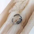 Adjustable open ring in antique silver finish with bohemian woven chain texture - 4#J0015C-Retro Woven Texture