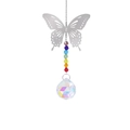 Silver hollow butterfly crystal suncatcher with colorful beads and faceted glass ball - Butterfly + Ball