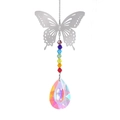 Hanging metal butterfly crystal suncatcher with rainbow beads for home garden decoration - Butterfly + Teardrop