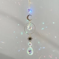 Golden sun and moon crystal suncatcher hanging ornament with rainbow light refraction - Waterdrop Style