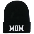 Classic black knitted beanie hat with white MOM embroidery for winter outdoor warmth - MOM / Black