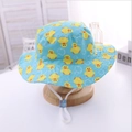 Light blue kids sun hat with cartoon yellow duck print and adjustable chin strap - 23 Lakes With Blue Background And Yellow Ducks / 54cm