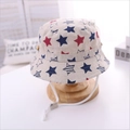 Beige kids sun hat with colorful star prints and adjustable white drawstring cord - 24 Beige Five-star / 54cm