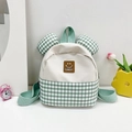 Kids backpack with green checkered pattern, bear ears, and Sunday smile patch - Green