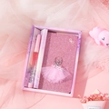 Detail of pink glitter notebook with 3D ballet girl and matching quicksand sequin pen - Dancing Miracle Pink