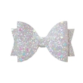Dettaglio di un fiocco glitterato bianco da 9cm con paillettes colorate per accessori capelli - Bianco
