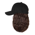 Vista laterale del cappellino nero con extension di capelli mossi castano scuro - Marrone Scuro
