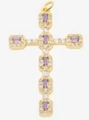 Vintage gold cross pendant necklace featuring purple zircon stones and small clear crystals - Style 73/Gold Purple Baguette Clear Zircon Cross