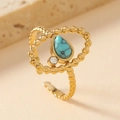 Adjustable gold plated stainless steel ring featuring teardrop turquoise and white crystal - One Size(Adjustable) / Gold-Sky Blue