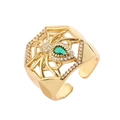 Goldener Spinnennetz-Ring mit grünem Tropfenkristall und Zirkonia-Akzenten - Goldener grüner Zirkonia Spinnennetz-Stil