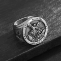 Anello con sigillo da uomo San Michele Arcangelo placcato oro con incisione religiosa - US 7 / Argento