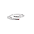 Macro shot of silver ring engraved with Siempre Juntas and a tiny red heart - Adjustable US Size 7 / White Gold