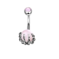Piercing de ombligo plateado con gema rosa y mano de esqueleto sosteniendo una esfera - Estilo Mano de Esqueleto Sosteniendo Bola (款式十四)