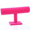Fuchsia velvet T-bar jewelry display stand for bracelets and watches with square base - Rose Red