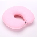 Pink short plush U-shaped travel neck pillow with secure black snap button closure - Pink