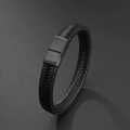 Men's retro black braided leather bracelet with a sleek magnetic clasp closure - 21cm / Black