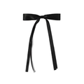 Elegant black satin bow hair clip with long ribbons for girls and women accessories - Black