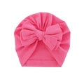Pink infant turban hat featuring a soft knitted texture and large bow decoration - Rose Red