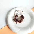 Brown high-elastic hair ties set on a white ceramic dish with cat-shaped packaging - Set of 5 / Brown