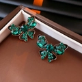 Vintage style butterfly stud earrings with deep green rhinestones and bronze base - Silver Earring Post Antique Gold Green Rhinestone Butterfly Waterdrop Enamel Earrings