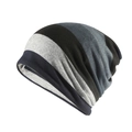 French velvet knit beanie featuring classic navy blue, grey, and black horizontal stripes - Thin Style / Black Grey Stripe