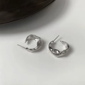 Minimalist silver geometric C-shape earrings with irregular lava texture and liquid metal finish - 3# Silver Needle Irregular Pleated C-Shape Hoops