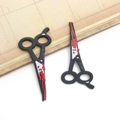 Cartoon acrylic scissors charm earrings with red blood splatter pattern on black - Acrylic Blood Stain Scissors-16984