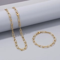 Detalle del conjunto de collar y pulsera de cadena de clip dorada con acabado texturizado - Pulsera (20cm) / Dorado