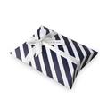 Scatola regalo a righe blu a forma di cuscino con nastro di raso e tag Thank You - Riga Blu Notte / 18.5*13.5*3.5cm