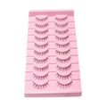 Set of 10 pairs of natural black false eyelashes in a pink tray on a white background - Single Fish Line Style (LK04)